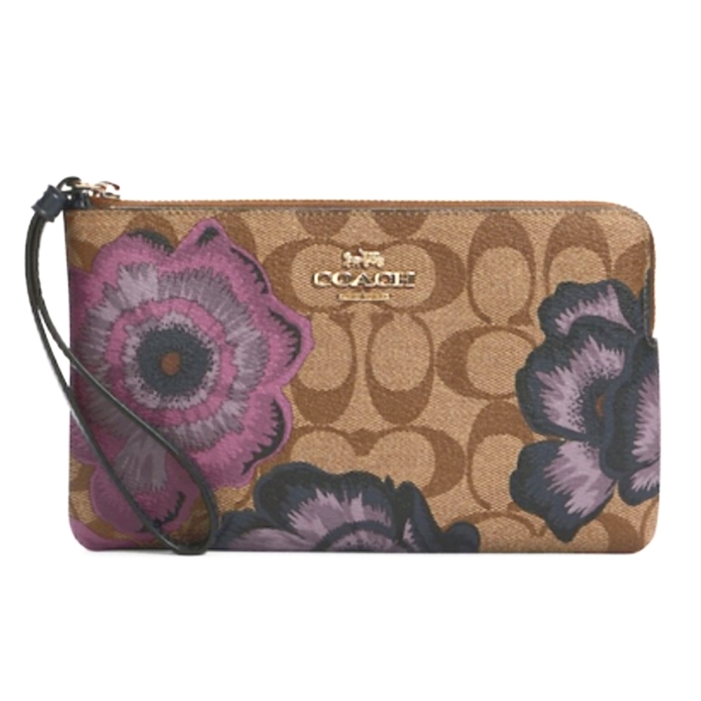 COACH | Large Corner Zip Wristlet in Signature Canvas with Kafe Fassett Print